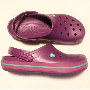 Crocs Slide on Purple Mule with green sole stripe W 11, M9